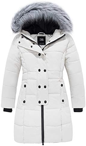 ZSHOW Girls' Water Resistant Puffer Coat Warm Windproof Long Parka Jacket(Creamy White,10-12)