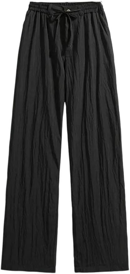 Women's High Waist Solid Color Elastic Waist Tie Trousers
