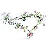 MOSTORY Handmade Purple Woodland Fairy Crown Headband Crystal Pendant Flower Headpiece Princess Tiar