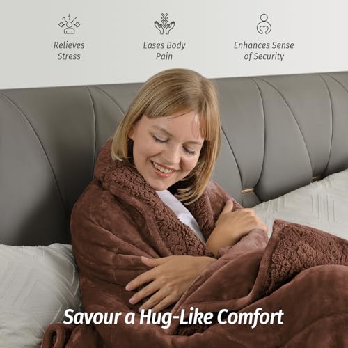 Image of Wemore Sherpa Fleece Weighted Blanket for Adult, 15 lbs Dual Sided Cozy Fluffy Heavy Blanket, Ultra Fuzzy Throw Blanket with Soft Plush Flannel Top, 60 x 80 inches, Coffee Brown on Both Sides
