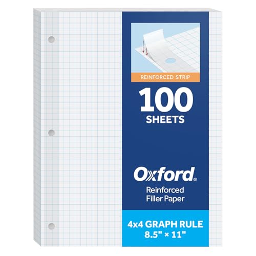 Oxford Filler Paper, 8.5 x 11, 4x4 Quad Ruled, 3-Hole Punched, 500 Sheets