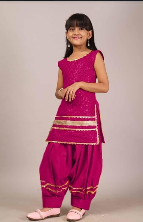 Image of Girls Ethnic Wear Embroidery Cotton Blend Kurti Patiala Set with Dupatta - Traditional Indian Outfit for Birthday Anniversary Festive Gift Occasion Gift Rakshabandhan Rakhi Diwali Wear