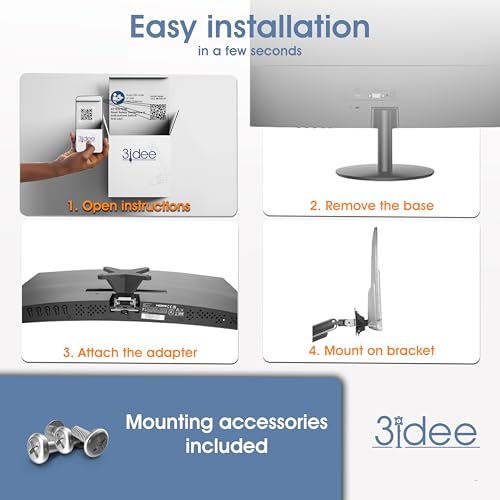 3idee Adapter VESA kompatybilny z monitorem Koorui (24N5C) – uchwyt VESA 75 x 75 mm – do monitora bez złącza VESA – do montażu na monitorze lub uchwycie ściennym