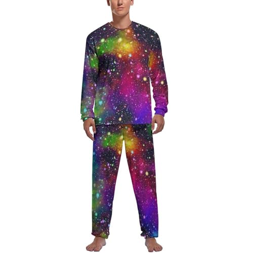 Pyjama homme galaxie colorée ensemble haut et bas manche longue en coton doux pour la nuit