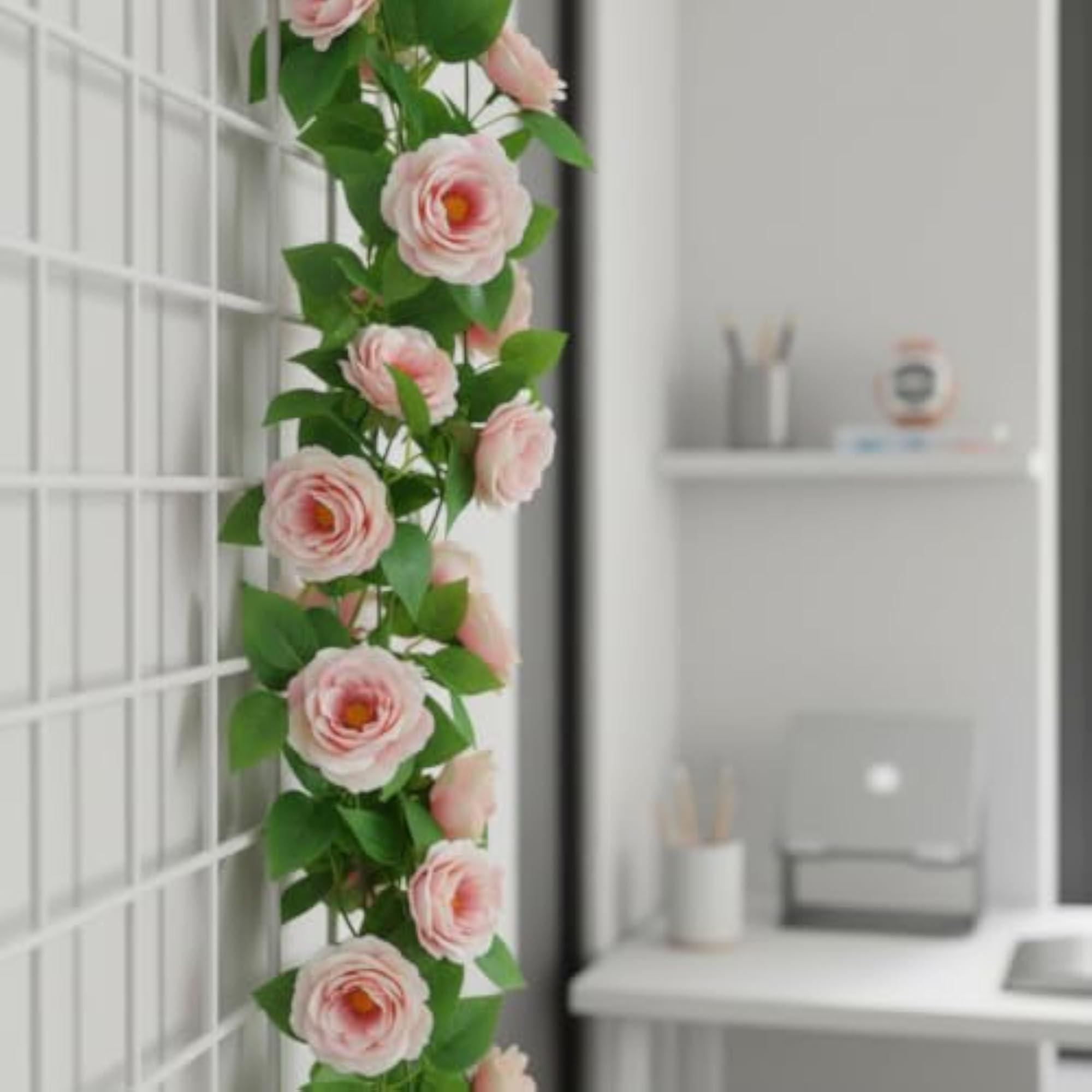 Artificial Rose Vine Garland with Rubberized Leaves