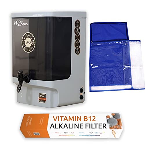 Image of Noir Aqua Jade RO Water Purifier with B12 Alkaline Filter RO + UV + UF + TDS Control + Pre Filter + Protection Cover & Accessories, RO Water Filter System for home 10 Ltrs, 8 Stage (Gray Black)