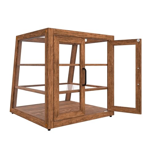 Image of KoolMore 21 in. Dark Wood Slanted Countertop Dry Bakery Display Case, Bread, Pastry and Dessert Display with Tempered Glass