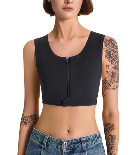LEINIDINA Chest Binder Transgender Tomboy FTM Binder Trans with Front Zipper Elastic LGBT Binder Bra Tank Top