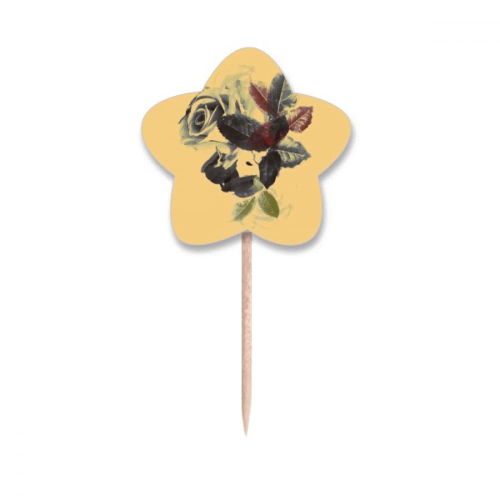 Aquarelle fleur rose cure-dents drapeaux étoile au fini mat