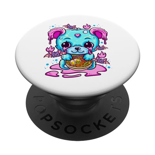 Cute Kawaii Creepy Pastel Goth Puppy Eating Ramen Noodles PopSockets PopGrip Intercambiabile