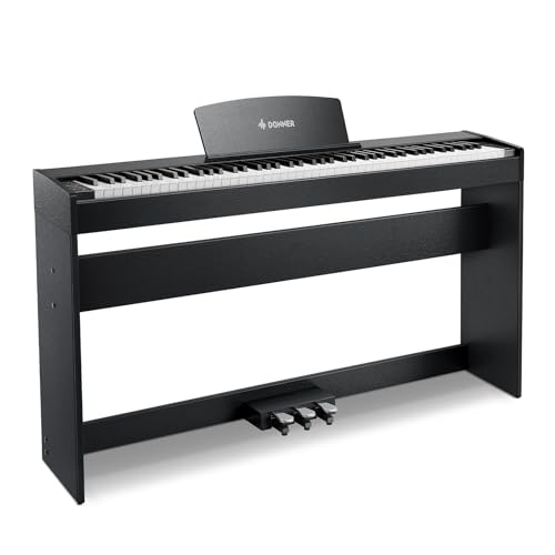Donner DDP-50 Gewichtetes Digitalpiano 88-Tasten-Keyboard für Anfänger, Vollwertiges E-Piano-Keyboard mit Möbelständer und 3-Pedal-Einheit