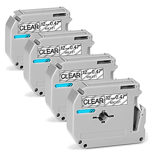 Anycolor Compatible PTM95 Label Tape Clear Replacement for Brother P Touch M Tape M-K131 MK131 M131 12mm 0.47 Non-Laminated Clear Tape for Brother Ptouch PT-M95 PT-90 PT70 PT65 PT85, 26.2 Feet,4-Pack