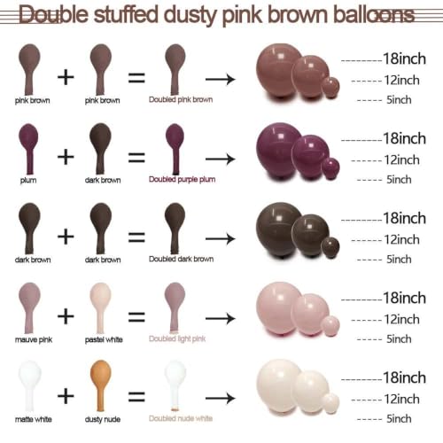 Image of Pink Brown Balloon Arch Double Stuffed Plum Dusty Pink White Balloon Kit