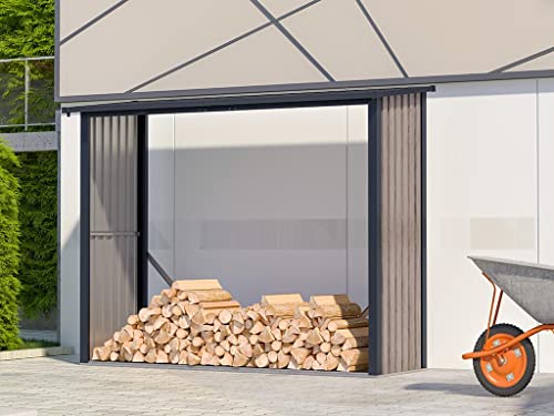 Vente-unique Abri bûches métal en Acier galvanisé Effet Bois 4,9 stères - 4,1 m3 Winwood - L.242 x P.89 x H.190 cm