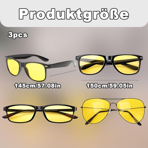 MmotZsb Nachtsichtbrille, Nachtfahrbrille Damen Und Herren, 3er Set Mit Dünnen Und Dicken Fassungen, Gelbe Gläser Für Bessere Nachtsicht, Ideal Für Autofahrer Und Outdoor-Aktivitäten