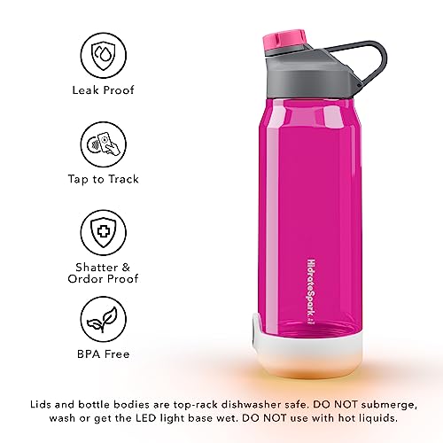 Hidrate Spark Tap Smart Water Bottle – Tritan Plastic – Tap Phone To Track Water Intake, Led Glow Reminder When You Need To Drink – Chug Lid, 24 Oz, Fruit Punch #TOP2