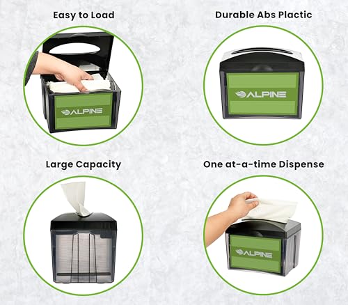 Alpine 6 Pack Tabletop Commercial Napkin Dispenser Restaurant Napkin Holder for Interfold Napkins with 2 Side Marketing Space Insert for Restaurants, Cafeterias, Food Trucks, Clubs - Black