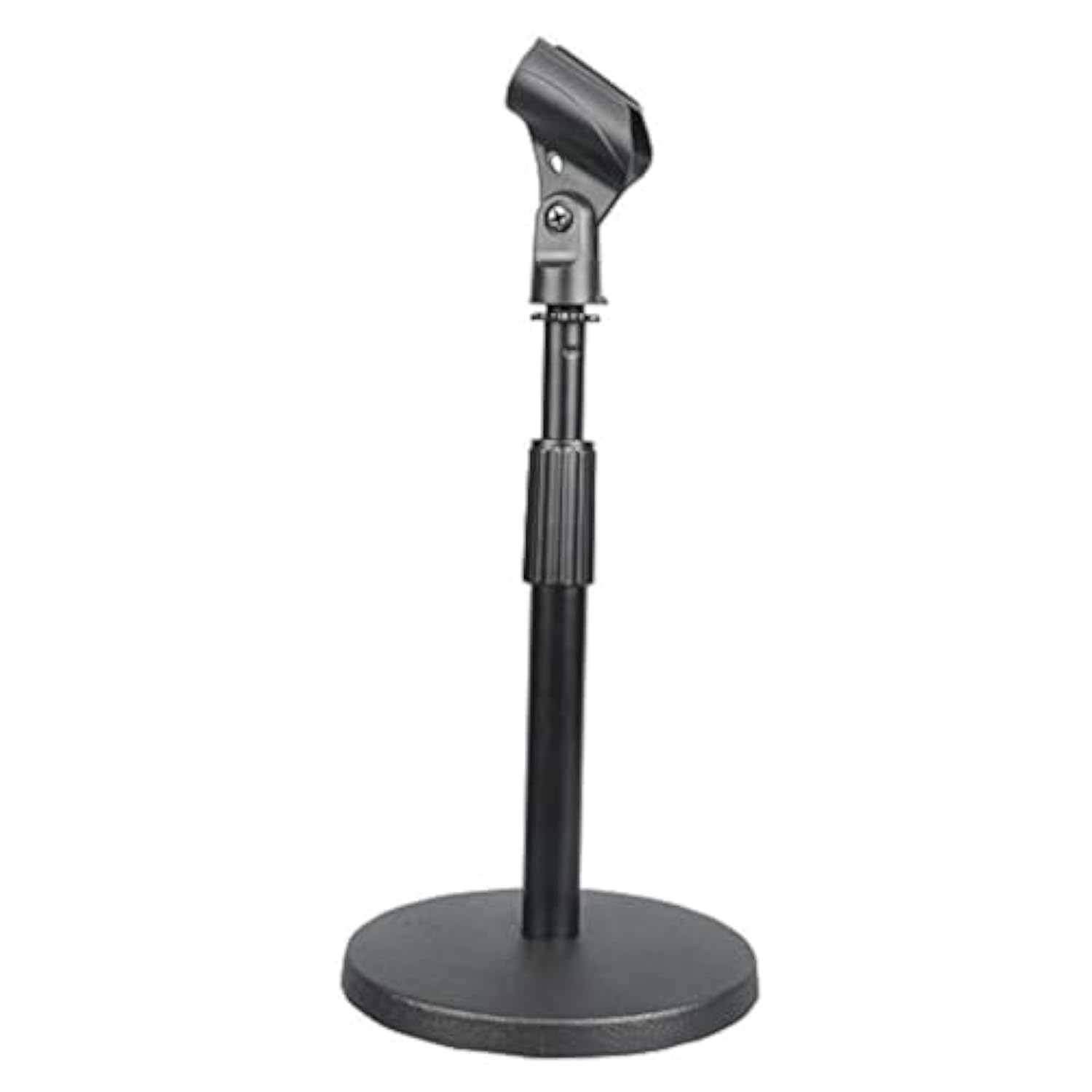 Compact Tabletop Microphone Stand -Mini Desktop Mount w/Height Adjustment 9’’ to 13’’ High & Universal M-6 Mic Holder-Solid Round Base for Home or Studio Use w/Lock Tight Clamp PMKSDT40, Black