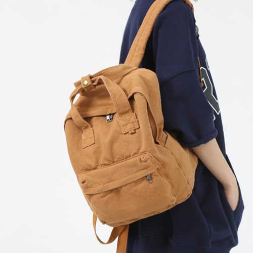 Image of MaxxCloud Vintage Canvas Tote Satchel Backpack Hiking Knapsack Travel Bag Handbag Purse Rucksack 583 Khaki