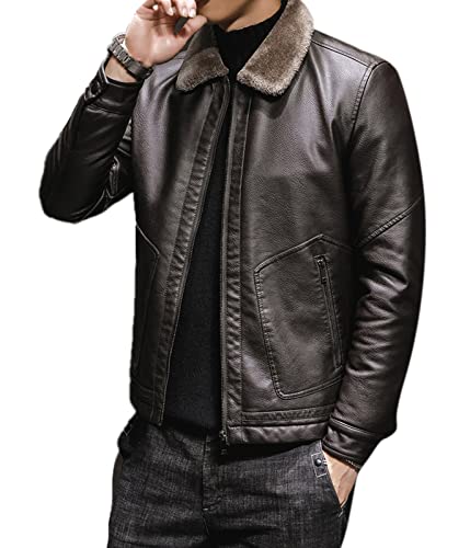 Mens Classic Faux Leather Jacket Men Black Vintage Leather Coat Fur Collar Classic Pu Coat Size M-4XL