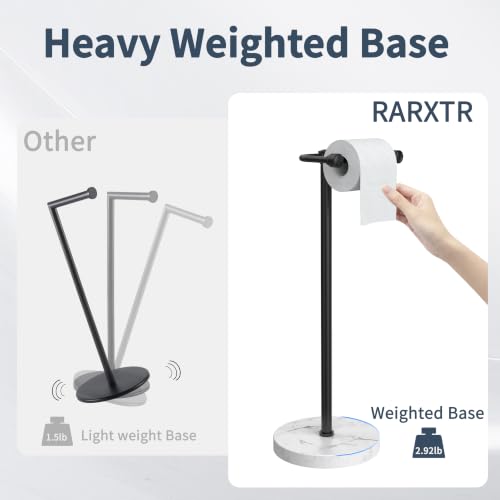Image of RARXTR Toilet Paper Holder Stand, Bathroom Free Standing Toilet Paper Stand with Modern Marble Base, Post Pivoting Toilet Paper Stand with Stainless Steel Tissue Rack, Rust-Proof & Heavy(Matte Black)