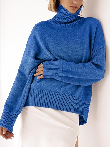 Image of YKR Women's Turtleneck Sweater Chunky Long Sleeve Knitted Pullover High Low Hem Trendy 2026 Fall Winter Basic Jumper Top