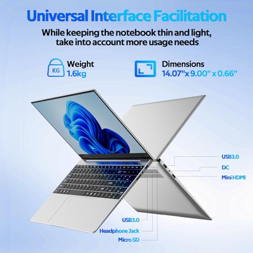 Image of 15.6-inch laptop computer, 16GB RAM, 512 GB SSD, 1080p IPS FHD Display, Backlit Keyboard, Webcam, Mini-HDMI, WiFi 5, Bluetooth, USB, Silver