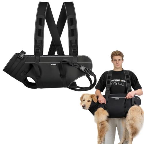 OneTigris Dog Backpack Carrie Lift Harness with Handle for Large Dogs Reinforced Padded Dog Sling for Joint Injuries Arthritis Ideal for Stairs Elderly Dogs Fits 60-90 lbs