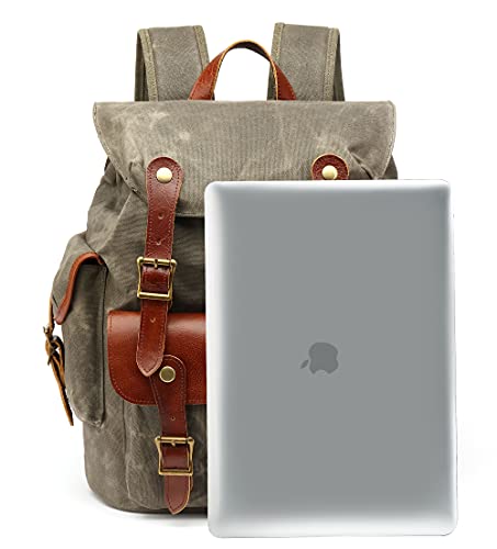 Waxed Canvas Leather Backpack For Men, Military Tactical Military Army Camping Hiking Rucksack For Travel (M85_Army Green) #TOP6