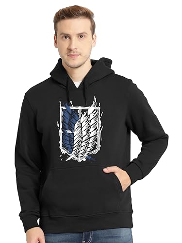 Image of Khakey Anime Hoodie for Men | Attack On Titan Logo Printed Hooded Sweatshirt | Heavy Fleece & Cotton Material