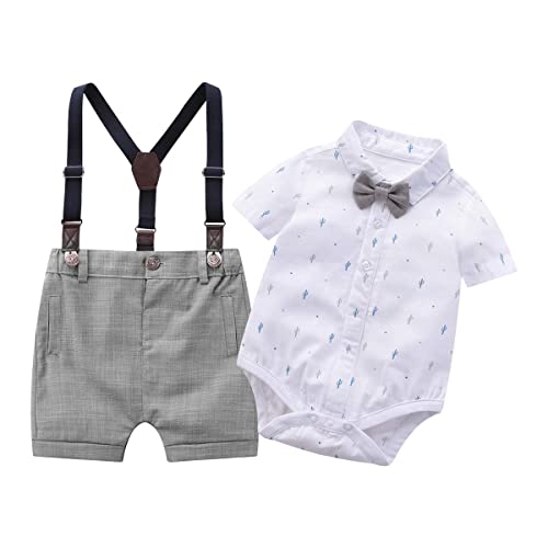 Image of Baby Boys Gentleman Shorts Sets, Infant Outfits Suits, Shirt+Shorts+Bow Tie+Suspenders