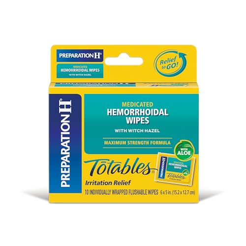 Preparation H Totables Hemorrhoid Flushable Wipes with Witch Hazel for Skin Irritation Relief - 10...