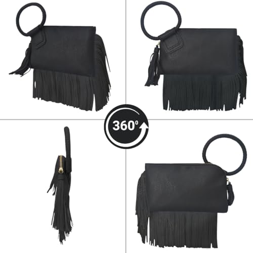 Image of NGIL Faux Leather Mini Wristlet Purse | Women's Handbag, Fashion Wristlet Wallet, Compact Everyday Purse with Fringe Tassel