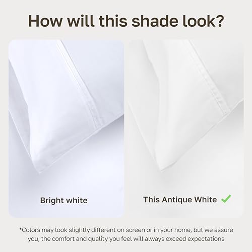 Image of California Design Den King Size Pillowcase Set - 400 Thread Count, 100% Cotton Sateen, Set of 2 Pillow Covers, Soft and Breathable - Antique White