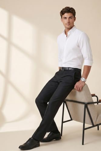 Image of Peter England Men Mid Rise Slim Fit Premium Flat Front Formal Trouser