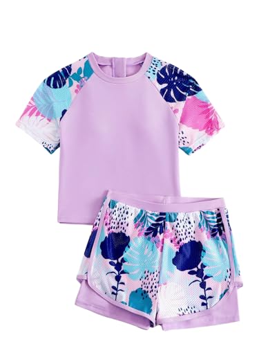 Floerns Girl's 2 Piece Bikini Set Tropical Sport Shorts Sun Protection Swimsuit