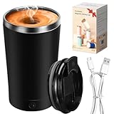 hatisan Self Stirring Coffee Mug With Lid Electric High Speed Self Stirring Mug 400ml Rechargeable Detachable Stainless Steel Self Stirring Cup for Coffee, Milk, Cocoa Christmas Gift(Black)