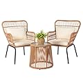 HOMEZILLIONS 3 Piece Outdoor Wicker Furniture Bistro Set, Rattan Chairs Conversation Sets Porch Furniture, Wicker Patio Furniture for Balcony Poolside Backyard