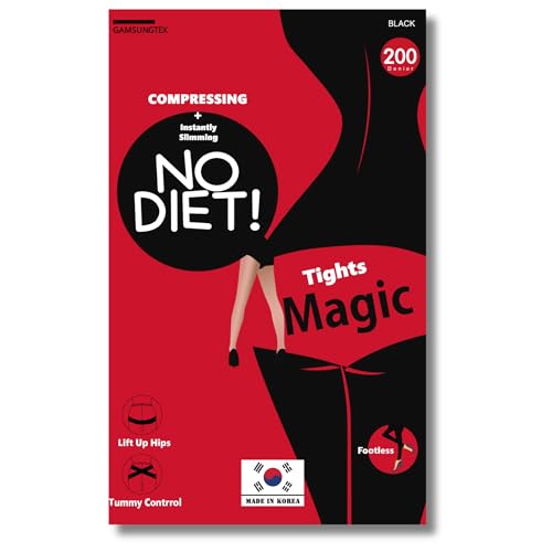 Lift Up Hips Tummy Control Compression Footless 200 Denier Magic Tights, Black