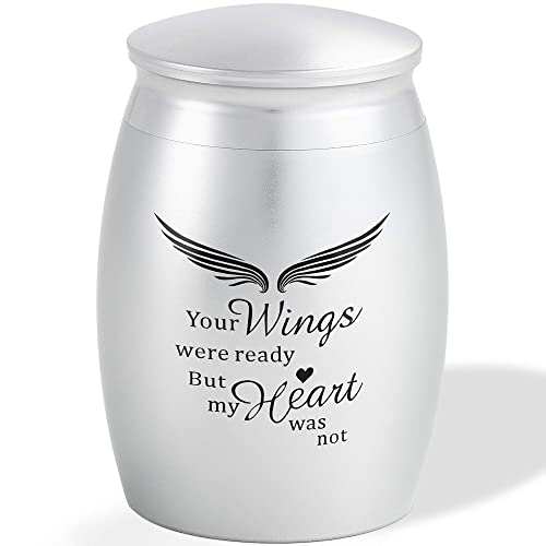 Image of Small Silver Metal Cremation Urn for Human or Pet Ashes | 2.7Inch Mini Urns for Human Ashes Adult Male /Female with Angel Wings