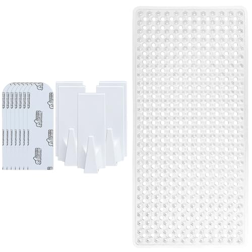 GORILLA GRIP Wall Hooks, 5 Pack, White and Shower Mat, 21x21, Clear Bundle