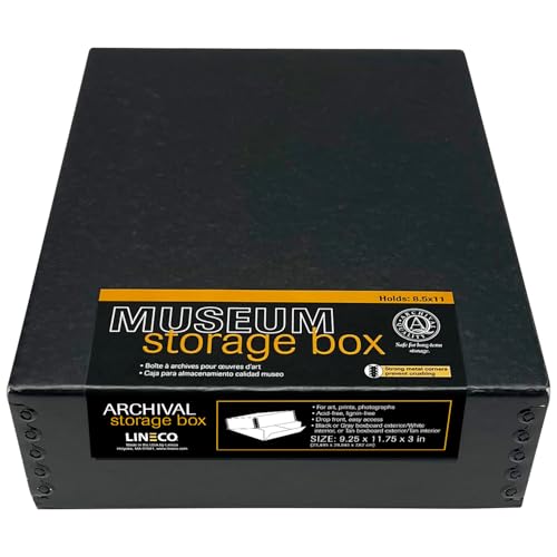 Lineco Museum Archival Storage Box Drop Front 9.25x11.75x3 in Black