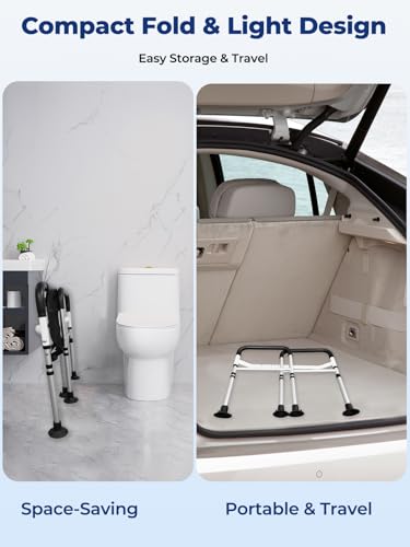 Image of WHLICKS Toilet Safety Rails, Height & Width Adjustable Detachable Toilet Safety Frame for Seniors, Elderly & Disabled, Foldable Handicap Toilet Rails with Handles Storage Bag, Tissue Holder (350LB)