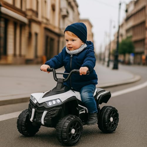 Image of Happy Goods ATV Baby Electric Bike for Kids | Rechargeable Kids Bike with LED Lights, USB & Music | Big Battery Operated Bikes | Ride on Toy Bike for Kid to Drive 2 Years to 5 Years (White)