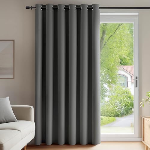 Deconovo Super Soft Window Treatment Thermal Insulated Wide Width Ring Top Blackout Curtain for Livingrom 80 x 84 Inch Light Grey 1 Panel