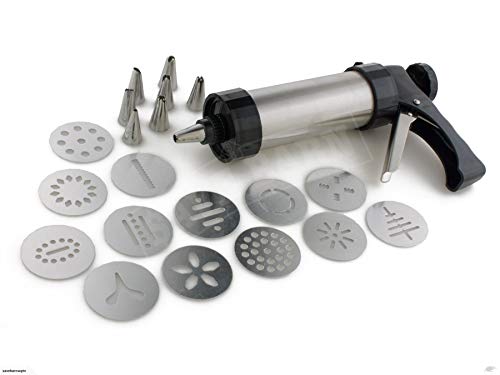 SHATCHI Stainless Steel Press Maker Kit Machine Cookie Molds Cake Icing Tools with 8 Piping Nozzles and 13 Biscuit Discs Cutters - Image 3