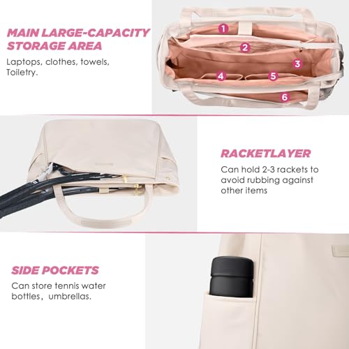 CHICECO Tennis Tote Bag for Women, Large Tennis Racket Bag, tennis bag 2 rackets,Pickleball Bag,Padel Bag,Black