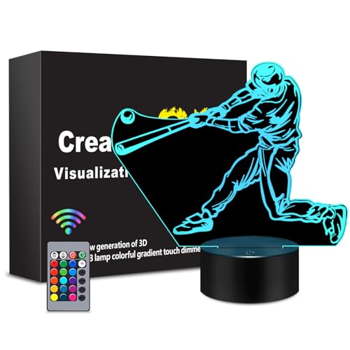 MENOMINO Baseball Gift 3D Night Light, 16 Colors Changes Remote Control Motocross Lamp, LED Room Decor, Baseball Toys, Birthday Xmas for Boys Girls Kid