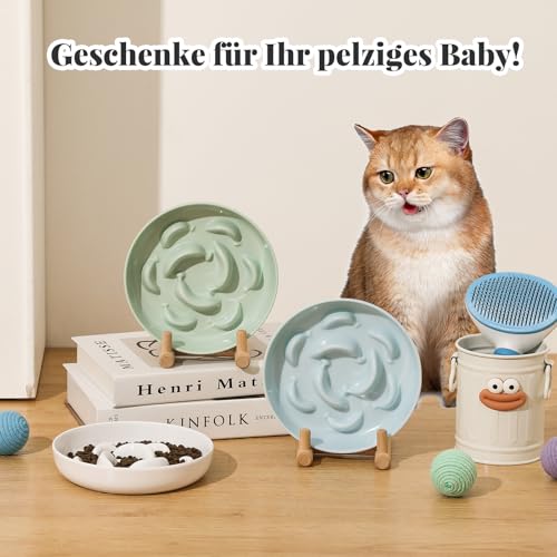 Antischlingnapf Katze Set aus Melamin - 3 Stück Futternäpfe für langsames Fressen - Katzennäpfe in Pastellfarben - Fressnäpfe für Katzen - Weiß, Blau und Grün