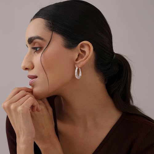 Image of TRUESILVER ACPL 925 Sterling Silver BIS Hallmarked Filigree Hoop Earrings for Women & Girls | Lightweight Designer Oval /Round Hoops | Everyday Wear | Gift for Her